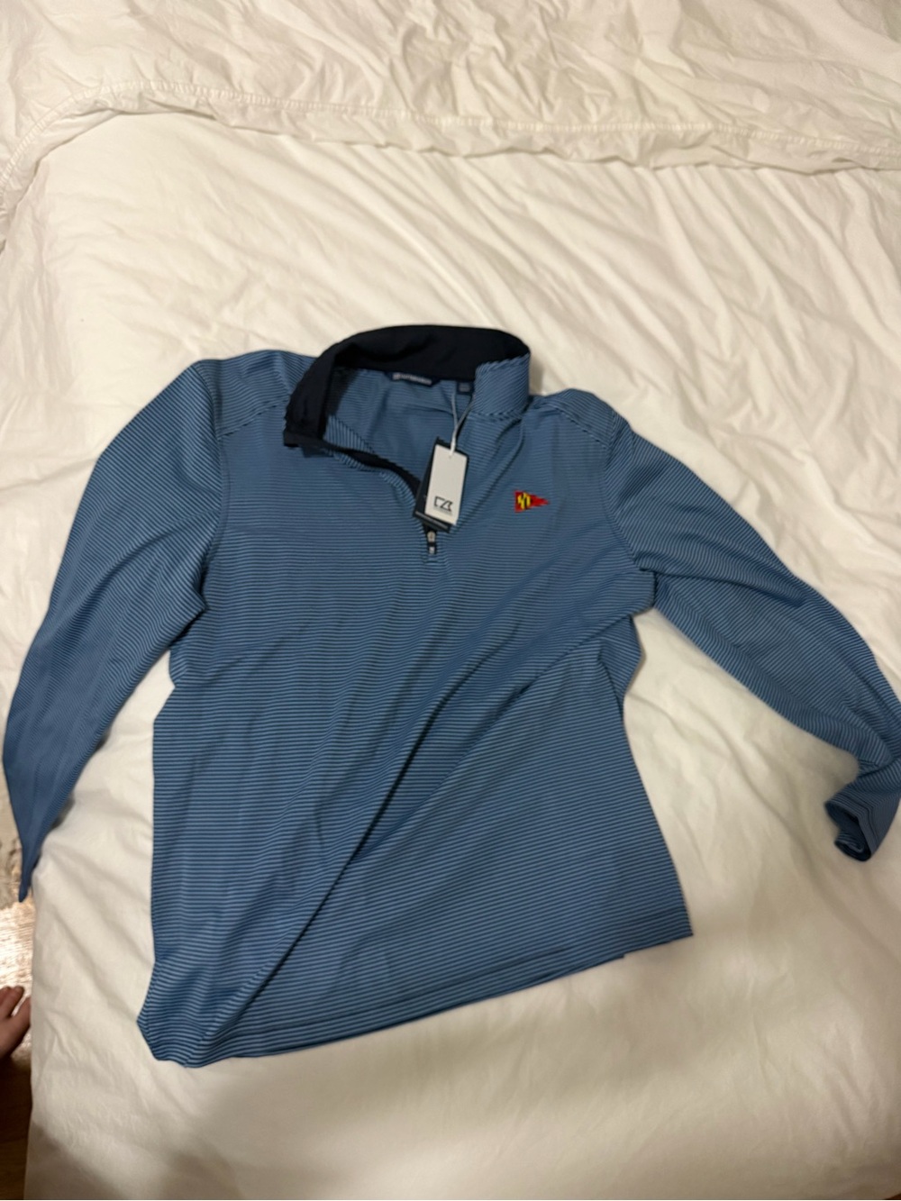 AYC Cutter & Buck Light Blue Striped Quarter-Zip Pullover